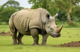 ai gegenereerd zuiden Afrikaanse neushoorn grazen. ai gegenereerd foto