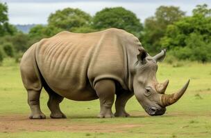 ai gegenereerd zuiden Afrikaanse neushoorn grazen. ai gegenereerd foto