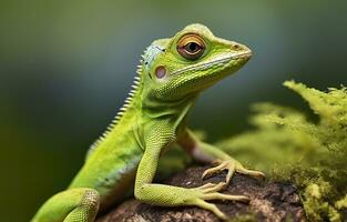 ai gegenereerd bronchocela cristatella, ook bekend net zo de groen kuif- hagedis. generatief ai foto