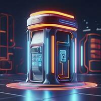 ai gegenereerd futuristische illustratie van cilindrisch auto accu, elektrisch accu station Bij een gas- station. ai generatief foto