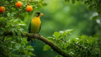 ai gegenereerd onderzoeken de co-evolutionair relaties tussen specifiek boom soorten en de kleurrijk vogels, markeren hoe elk heeft vormig de die van anderen kenmerken over- tijd. foto