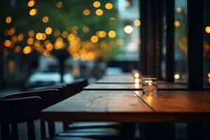 ai gegenereerd elegant minimalistische tafel instelling in upscale restaurant met zacht bokeh achtergrond foto