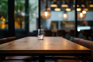 ai gegenereerd elegant minimalistische tafel instelling in upscale restaurant met zacht bokeh achtergrond foto