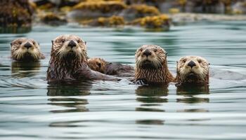 ai gegenereerd schattig zegel pup zwemmen onderwater, op zoek Bij camera met bakkebaarden gegenereerd door ai foto