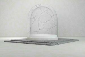3d renderen modern mockup stap steen podium Scherm wit podium in een kamer beton verdieping achtergrond foto