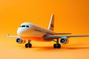 ai gegenereerd een oranje achtergrond met een vliegtuig model- foto