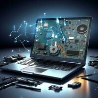 ai gegenereerd online tutorials of overleg plegen forums toegewijd naar laptop reparaties foto