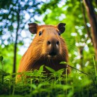 ai gegenereerd een verbijsterend beeld vastleggen een capibara in haar natuurlijk leefgebied foto