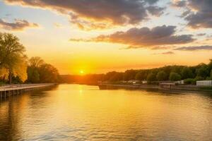 ai gegenereerd gouden uur zonsondergang Aan de rivier. pro foto