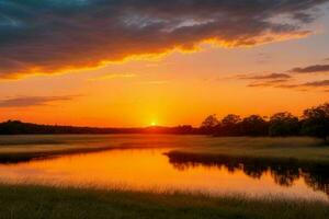 ai gegenereerd gouden uur zonsondergang Aan de rivier. pro foto