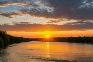 ai gegenereerd gouden uur zonsondergang Aan de rivier. pro foto