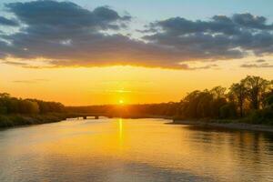 ai gegenereerd gouden uur zonsondergang Aan de rivier. pro foto