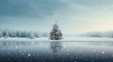 ai gegenereerd een gemakkelijk Kerstmis tafereel met een groot Kerstmis boom, foto