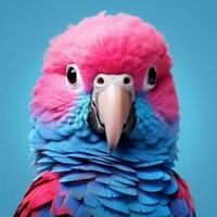 ai gegenereerd een schattig papegaai in roze en blauw, foto