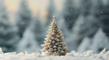 ai gegenereerd een Kerstmis boom met sneeuw gedekt grond in de achtergrond, foto