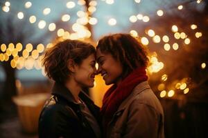 ai gegenereerd lgbt lesbienne paar liefde momenten geluk.lgbt verhouding concept foto