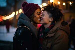 ai gegenereerd lgbt lesbienne paar liefde momenten geluk.lgbt verhouding concept foto