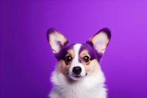 ai gegenereerd schattig welsh corgi hond Aan een Purper achtergrond foto