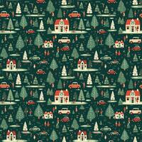 ai gegenereerd een Kerstmis patroon met auto's en bomen, naadloos patroon achtergrond foto