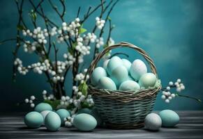ai gegenereerd mand gevulde met Pasen eieren versierd met kleuren, foto