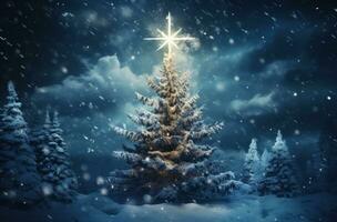 ai gegenereerd Kerstmis boom en sneeuwvlokken met de woord koning met Kerstmis boom foto