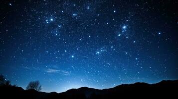 ai gegenereerd Doorzichtig nacht lucht gevulde met sterren dat lijken naar twinkelen tegen een donker achtergrond. foto