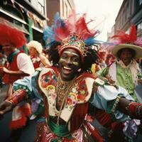 ai gegenereerd O vangt de energie van een carnaval optocht foto