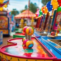 ai gegenereerd verscheidenheid van carnaval spellen tegen een kleurrijk achtergrond. foto