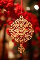 ai gegenereerd een rood en goud Chinese nieuw jaar decoratie foto