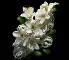 ai gegenereerd wit bloemen binnen van een acht vorm foto