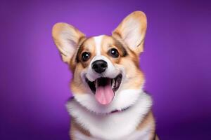 ai gegenereerd schattig welsh corgi hond Aan een Purper achtergrond foto