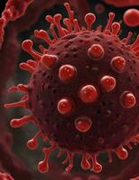 ai gegenereerd rood virus cel, covid 19, microscopisch foto
