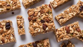 ai gegenereerd muesli bars voor veganisten en voor iedereen anders. de concept van gezond voeding foto