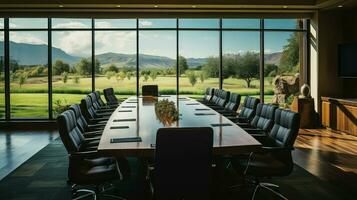 ai gegenereerd conferentie tafel bedrijf achtergrond foto