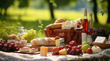 ai gegenereerd salade buiten picknick voedsel foto