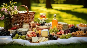 ai gegenereerd hotdogs vakantie picknick voedsel foto