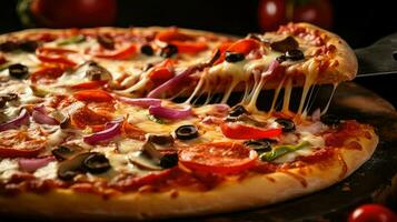 ai gegenereerd peperoni detailopname pizza voedsel foto