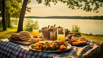 ai gegenereerd aardappel picknick bbq voedsel foto