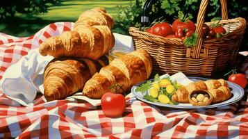 ai gegenereerd ontbijt traditioneel croissant voedsel foto