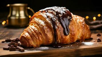 ai gegenereerd chocola toetje croissant voedsel foto