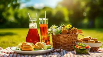 ai gegenereerd kaas vrije tijd picknick voedsel foto