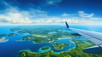 ai gegenereerd landingsbaan blauw luchthaven achtergrond foto