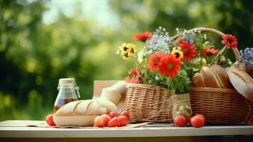 ai gegenereerd lunch mand picknick voedsel foto