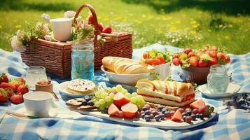 ai gegenereerd fruit zonnig picknick voedsel foto