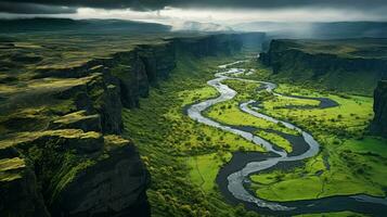 ai gegenereerd vulkanisch basalt plateau landschap foto