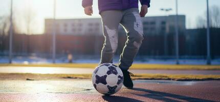 ai gegenereerd een persoon schoppen de voetbal bal foto