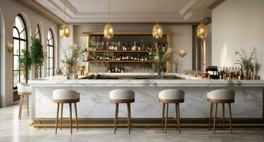 ai gegenereerd modern bar ontwerp met wit en goud foto