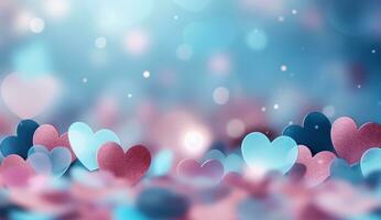 ai gegenereerd blauw en blauw bokeh hart valentijnsdag dag achtergrond foto