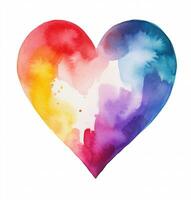 ai gegenereerd een wit hart hart met geschilderd regenboog kleuren geïsoleerd foto