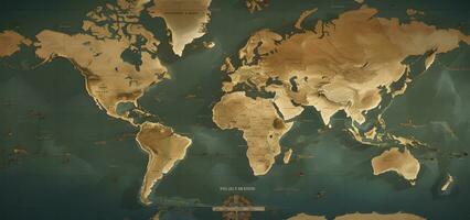 ai gegenereerd zeer gedetailleerd kaart van de wereld in grunge stijl. sepia foto